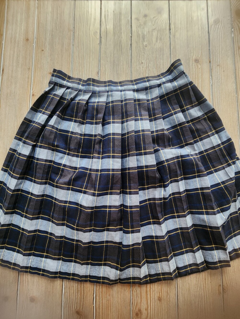 Girls Pleated Navy and Gray Plaid Uniform Skirt